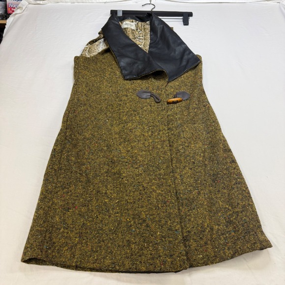 Monocracy Jackets & Blazers - Monocracy Wool Blend Tweed Vest Mustard Yellow Faux Leather Collar Small MJC8002